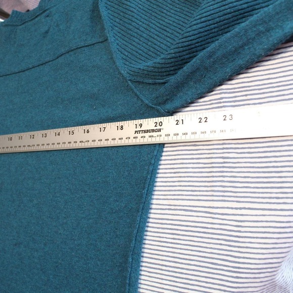 Vintage XL Teal Blue Wool Angora Blend Deep V-Neck Ribbed Sleeve Y2K Sweater - Picture 10 of 12